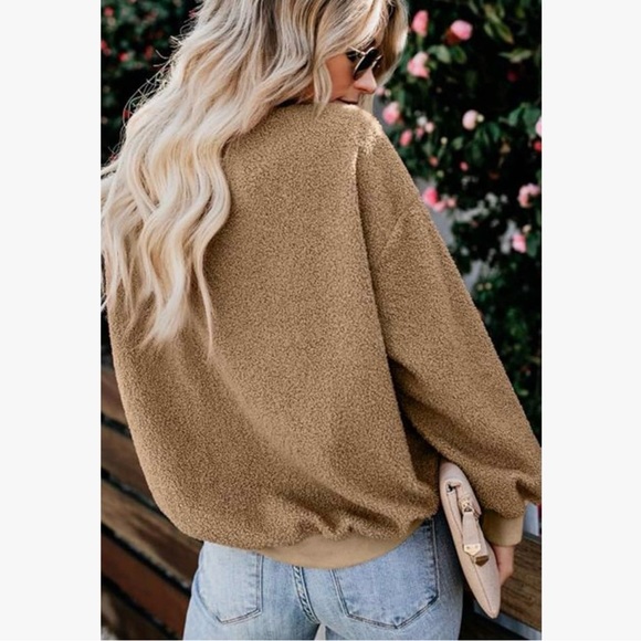 Kingfen Cozy Teddy Fleece Pullover Sweatshirt - Camel - Picture 3 of 5